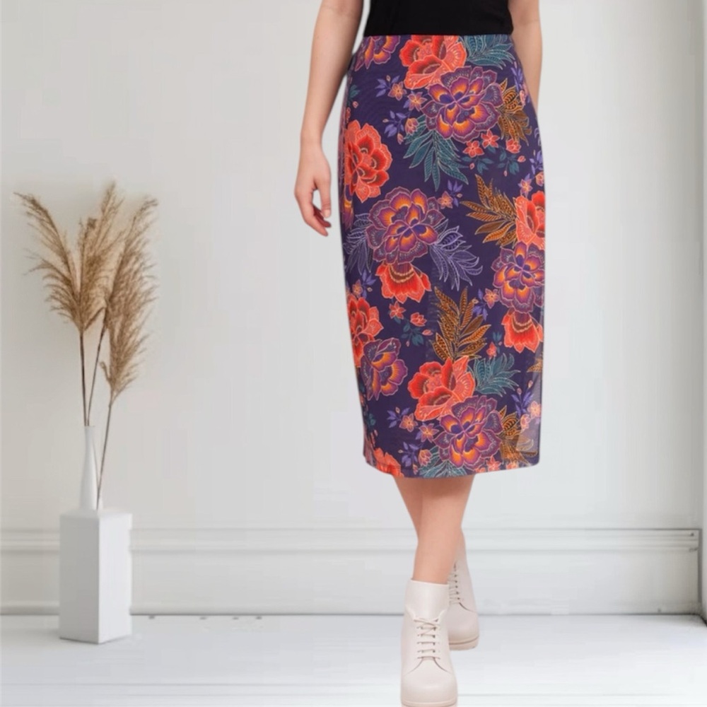 JADE by JOHNNY WAS Lizandrea Pencil Skirt XXL Midi Mesh Floral Stretch